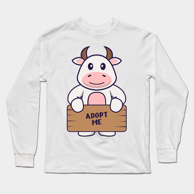 Cute cow holding a poster Adopt me Long Sleeve T-Shirt by kolega